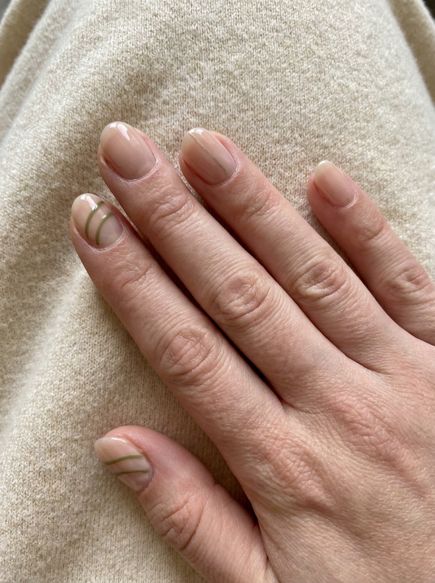 Olive Green Minimal Lines als Nailart Herbst Ideen Inspiration 2026